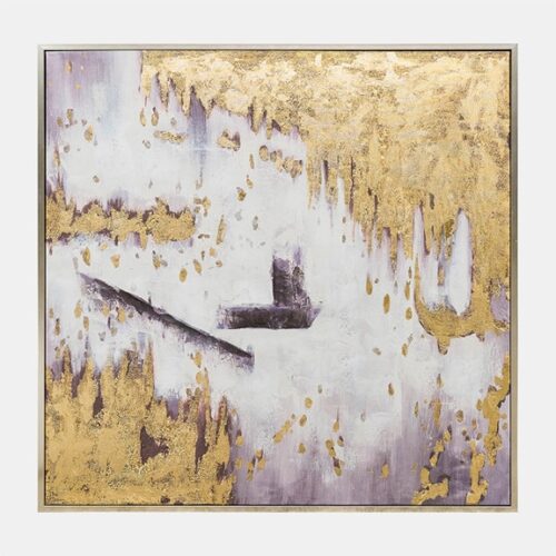 HAND-PAINTED ABSTRACT CANVAS, GOLD/WHITE