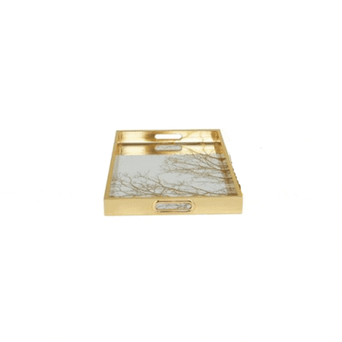 GOLD PLASTIC GEOMETRIC MIRRORED TRAY, LARGE