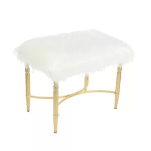 GOLD METAL STOOL WITH FAUX FUR