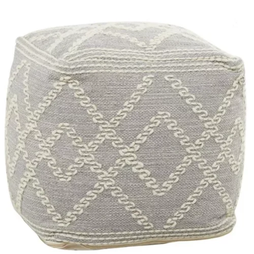 LIGHT GRAY FABRIC POUF WITH DIAMOND PATTERN