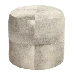 GRAY LEATHER HANDMADE STOOL WITH PATCHWORK PATTERN