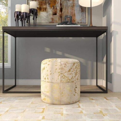 GOLD LEATHER HANDMADE STOOL WITH GOLD FOIL PAINT