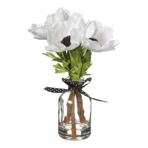 8.5″ ANEMONE IN GLASS VASE WHITE