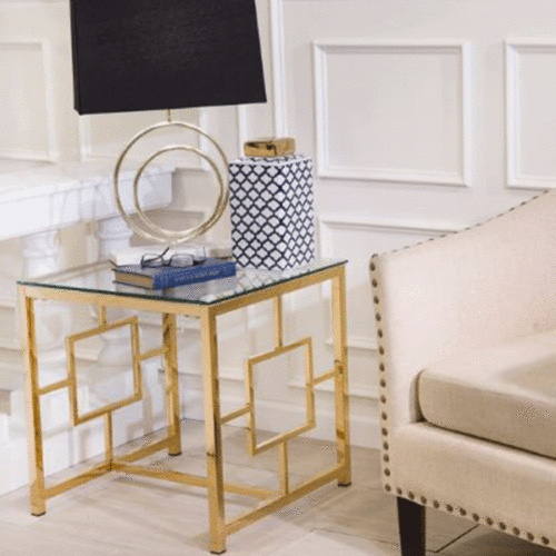 GOLD METAL/GLASS ACCENT TABLE, KD