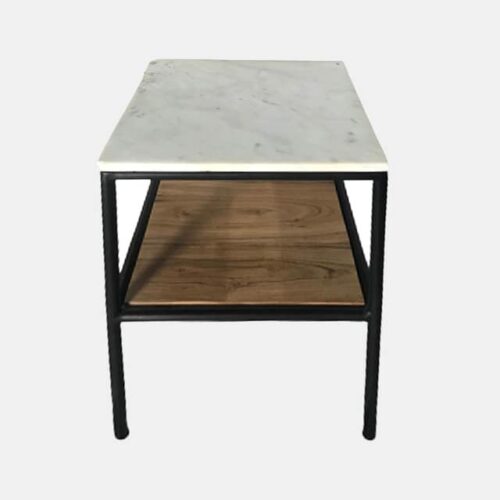 WOOD AND MARBLE SIDE TABLE