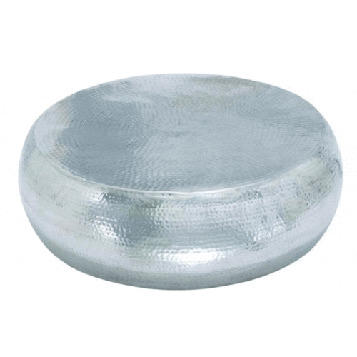 SILVER ALUMINUM DRUM SHAPED COFFEE TABLE