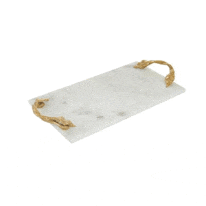 WHITE MARBLE TRAY WITH GOLD TWISTED LEAF HANDLES