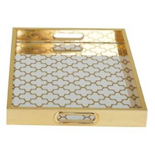 GOLD PLASTIC GEOMETRIC MIRRORED TRAY