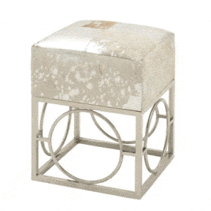 SILVER LEATHER HANDMADE STOOL WITH SILVER FOIL PAINT