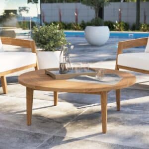 BISBANE TEAK WOOD OUTDOOR PATIO ROUND COFFEE TABLE