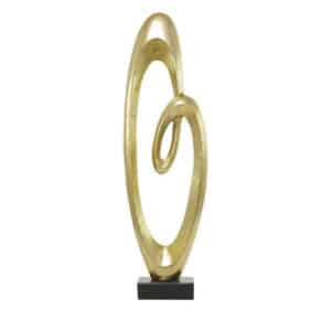 GOLD ALUMINUM ABSTRACT SWIRL SCULPTURE WITH BLACK BASE