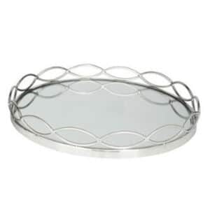 SILVER STAINLESS STEEL MIRRORED TRAY, 18″