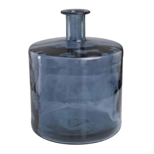 BLUE RECYCLED GLASS SPANISH BOTTLENECK VASE