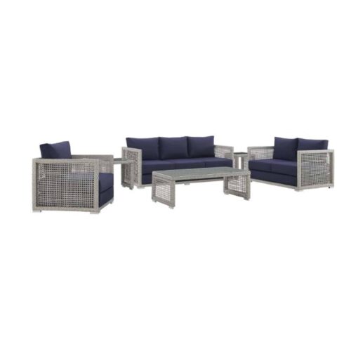 AURA 6 PC OUTDOOR PATIO WICKER RATTAN SET