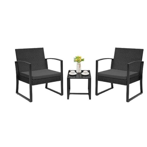 GREESUM 3 PC OUTDOOR PATIO SET, BLACK