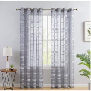HLC. ME BROADWAY STRIPED SEMI SHEER LIGHT FILTERING CURTAINS, SET OF 2 PANELS, 54×96, SILVER/ LIGHT GREY