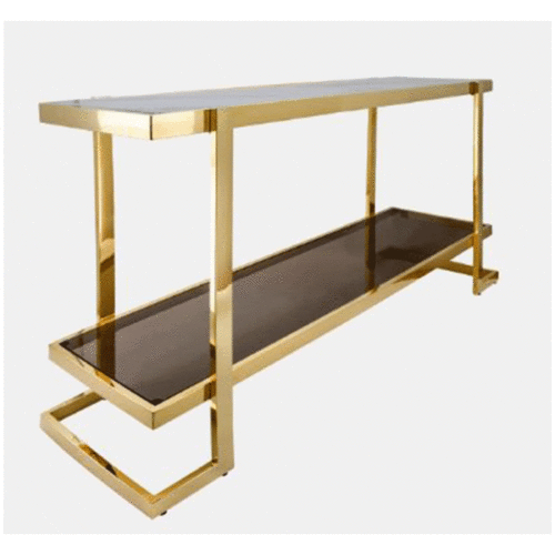 METAL AND MARBLE GLASS CONSOLE TABLE , GOLD-WHITE KD