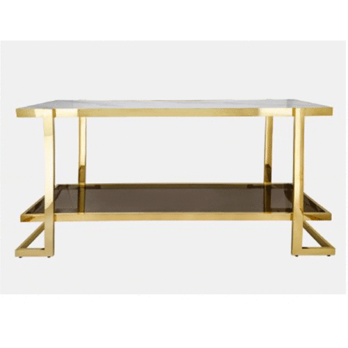 METAL AND MARBLE GLASS CONSOLE TABLE , GOLD-WHITE KD