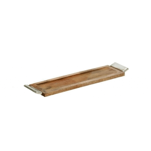 23″ NOVOGRATZ DARK BROWN MANGO WOOD TRAY WITH METAL HANDLES