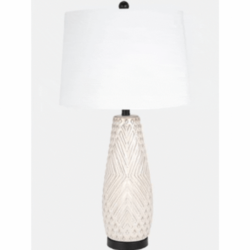 30″ TEXTURED TABLE LAMP, IVORY