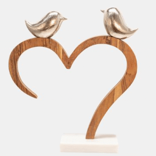 15″ BIRDS PERCHED ON HEART, SILVER