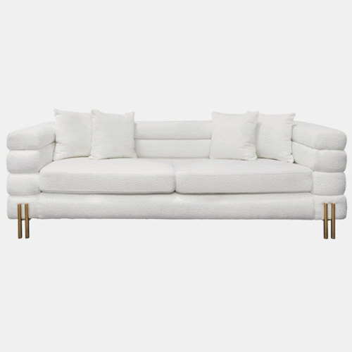 STAINLESS STEEL, BOLSTERED 3-SEATER SOFA, WHITE