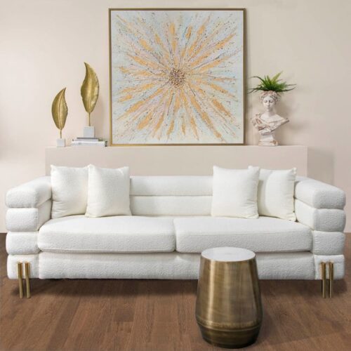STAINLESS STEEL, BOLSTERED 3-SEATER SOFA, WHITE