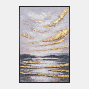 SKY HAND PAINTED CANVAS, GRAY AND GOLD