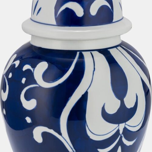 14″ CERAMIC BLUE AND WHITE TEMPLE JAR