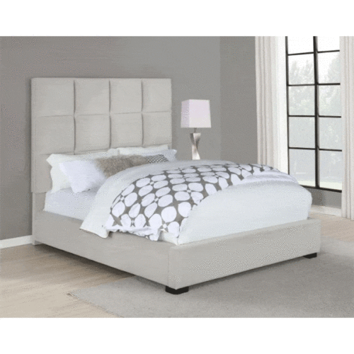 PANES EASTERN KING TUFTED UPHOLSTERED PANEL BED, BEIGE