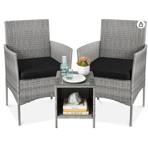 3 PC WICKER CONVERSATION BISTRO SET, GRAY-BLACK