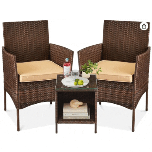 3 PC OUTDOOR WICKER CONVERSATION BISTRO SET, BROWN-TAN