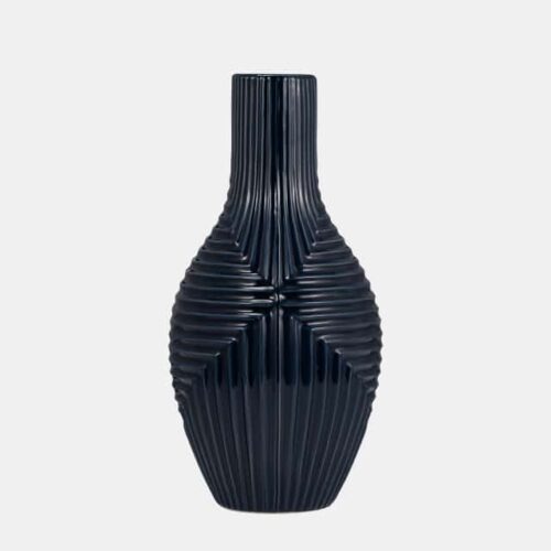 16″ TRIBAL VASE, NAVY BLUE