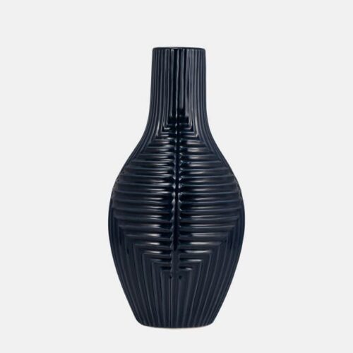 16″ TRIBAL VASE, NAVY BLUE