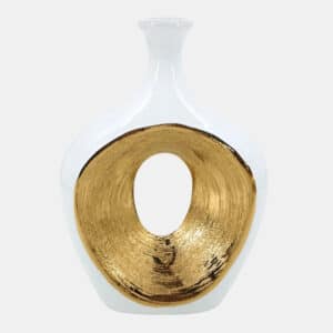 13″ 2-TONE SCRATCHED OVAL VASE, WHITE&GOLD