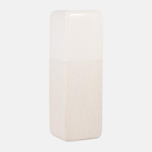 18″ SQUARED GROOVED VASE, IVORY