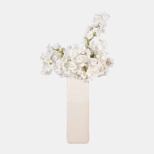 18″ SQUARED GROOVED VASE, IVORY