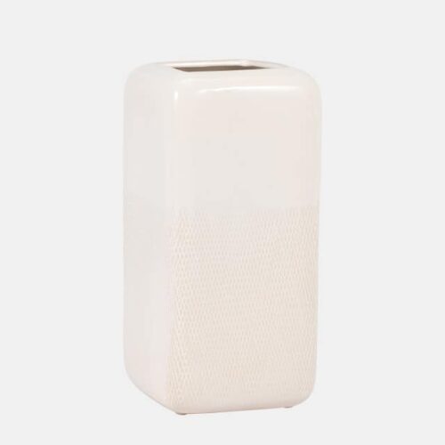 12″ SQUARED GROOVED VASE, IVORY