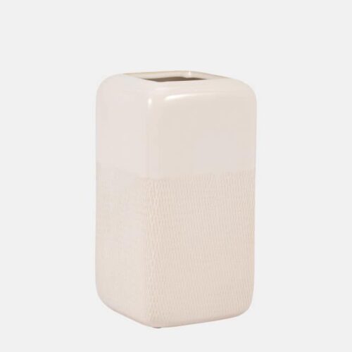 10″ SQUARED GROOVED VASE, IVORY