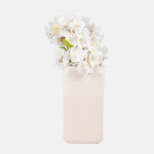 10″ SQUARED GROOVED VASE, IVORY