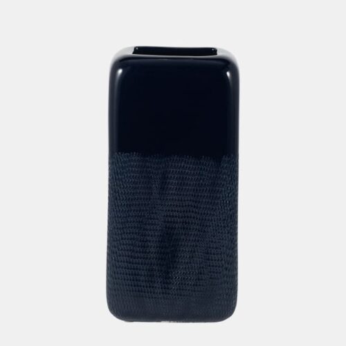 12″ SQUARED GROOVED VASE, NAVY BLUE