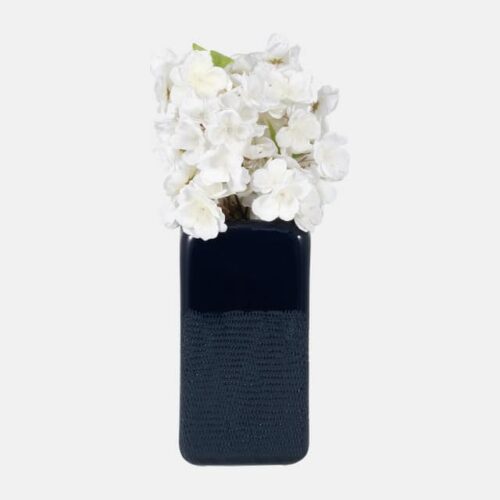 10″ SQUARED GROOVED VASE, NAVY BLUE