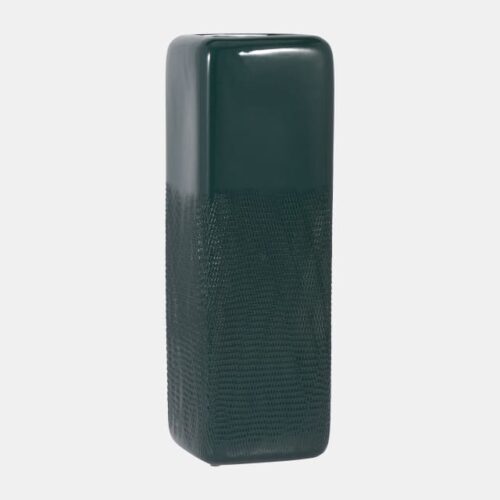 18″ SQUARED GROOVED VASE, FOREST GREEN