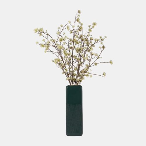 18″ SQUARED GROOVED VASE, FOREST GREEN