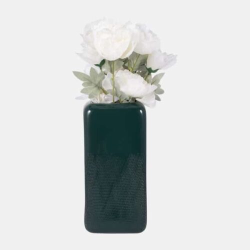 12″ SQUARED GROOVED VASE, FOREST GREEN