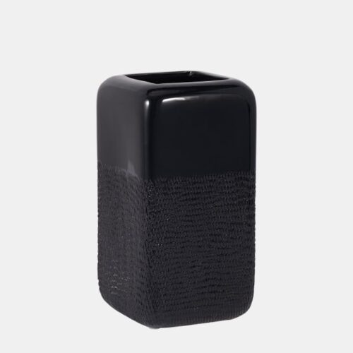 10″ SQUARED GROOVED VASE, BLACK