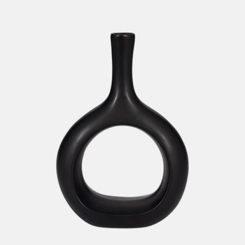 9″ CURVED OPEN CUT OUT VASE, BLACK