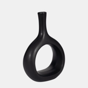 9″ CURVED OPEN CUT OUT VASE, BLACK
