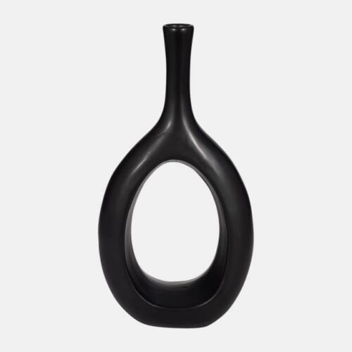 12″ CURVED OPEN CUT OUT VASE, BLACK