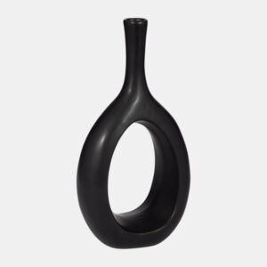 12″ CURVED OPEN CUT OUT VASE, BLACK